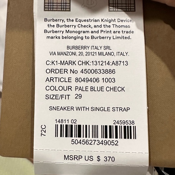 Burberry Kids Mark Check Sneaker - Picture 2 of 2